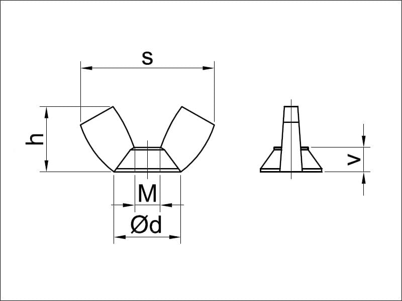 Matice křídlová (americký model) - podobná DIN 314, ČSN 02 1665 výkres